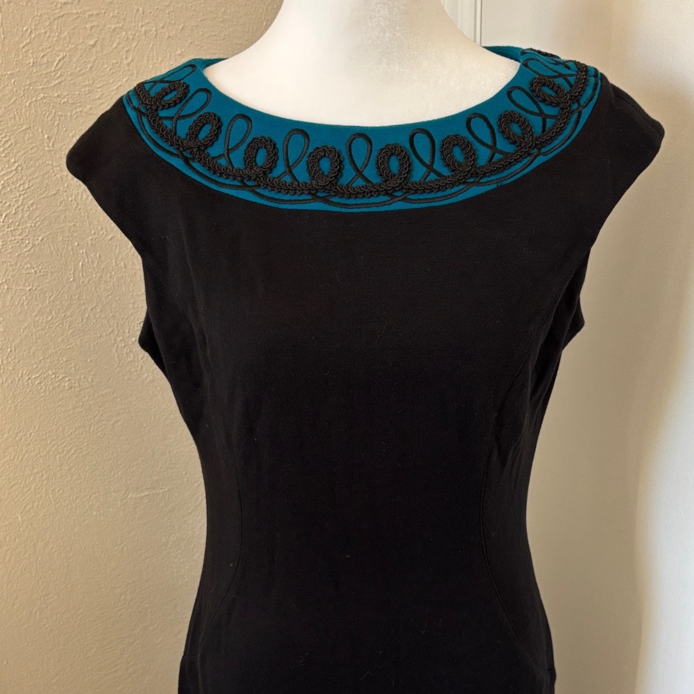 Clear out!!   Maggy London Black Sheath Dress with Teal Detailing 8